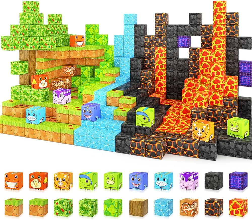 Dinosaur Toys Magnetic Blocks - Build Mine Magnet World Dinosaur Adventure Set, Magnetic Building... | Amazon (US)