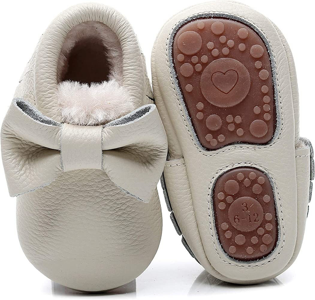 Bebila Baby Moccasins for Girls Boys - Fur Fleece Lined Baby Shoes Autumn Winter Warm Genuine Lea... | Amazon (US)