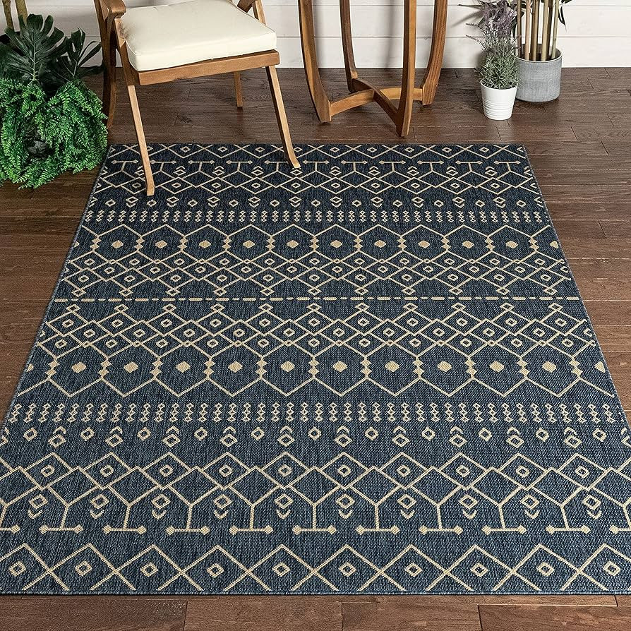 Well Woven Medusa Nord Moroccan Tribal Indoor/Outdoor Blue Flatweave 7'10'' x 10'6" Area Rug | Amazon (US)