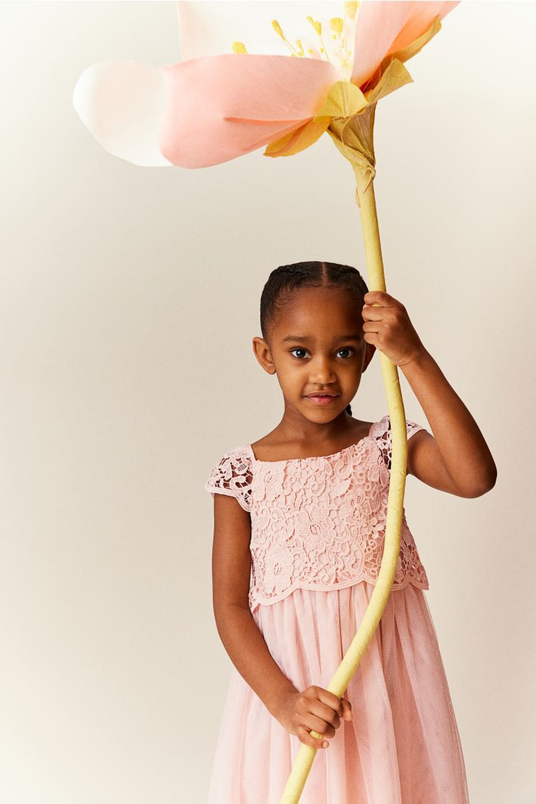 Lace and Tulle Dress - Dusty pink - Kids | H&M US | H&M (US + CA)