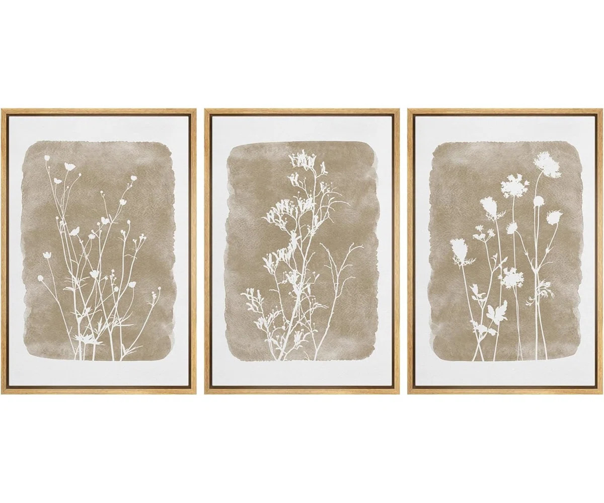 Simple Rustic Botanical Floral Vintage Wildflower Pictures Framed On Canvas 3 Pieces Print Wall A... | Wayfair North America