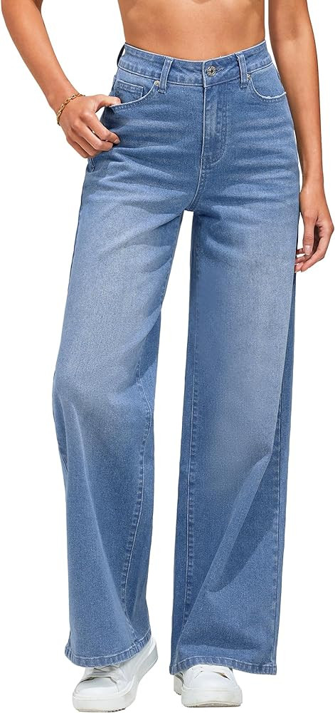 GRAPENT Wide Leg Jeans for Women Trendy High Waisted Stretchy Denim Pants 90s Baggy Jeans Trouser... | Amazon (US)
