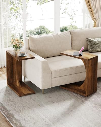 Tribesigns C-Shaped End Table for Couch, Sofa Side Table, C Table for Small Space, Living Room, Bedroom (2, Brown) | Amazon (US)