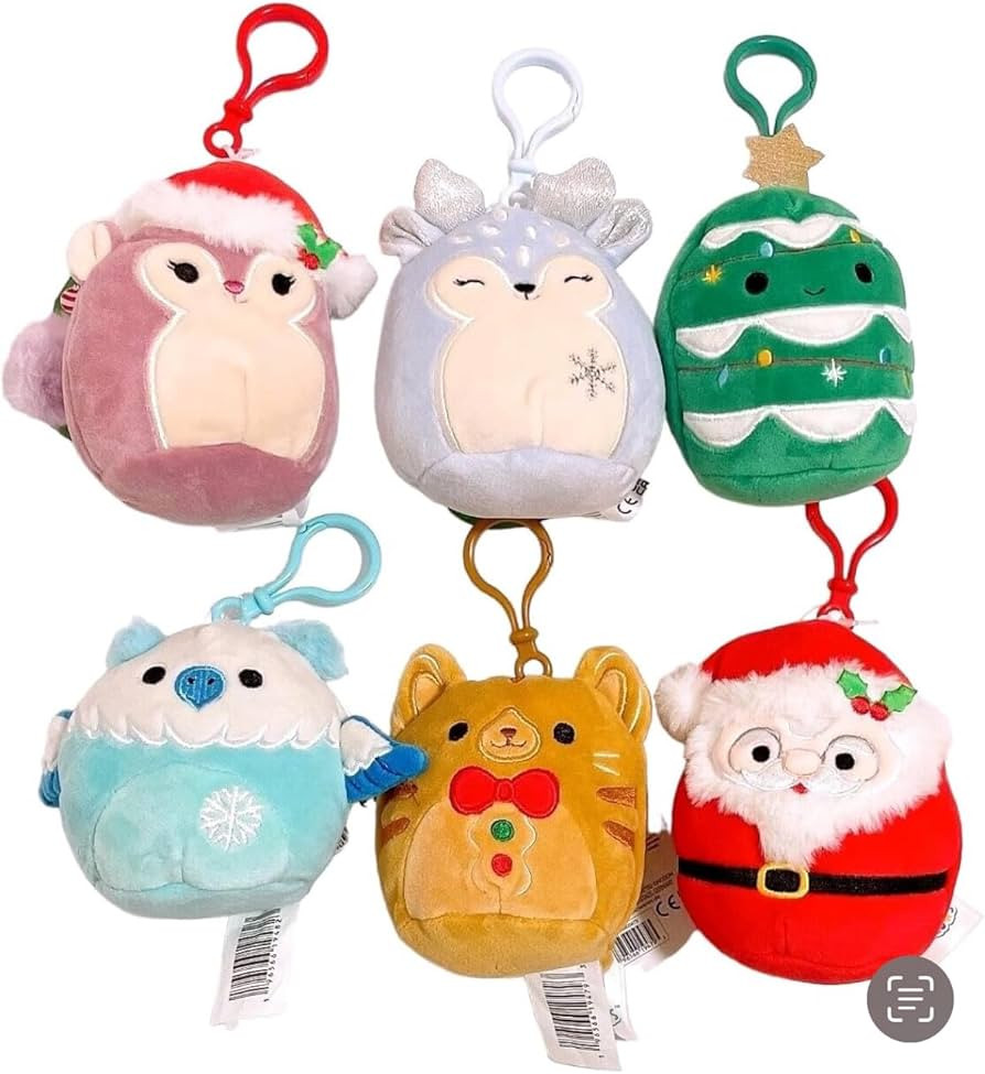 Squishmallows Christmas Squad C 3.5" Clip On Keychain Mini Plush Doll (Set of 6) | Amazon (US)