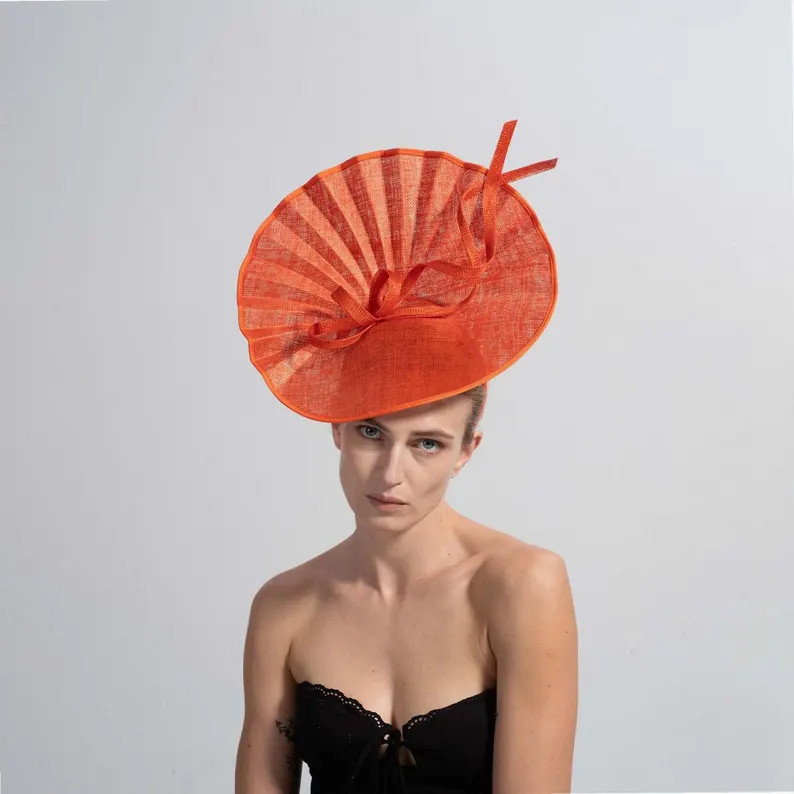 Coral Red Pleated Fan Fascinator Hatinator,wedding Hair Accessory for Races,tea & Garden Party - ... | Etsy (US)