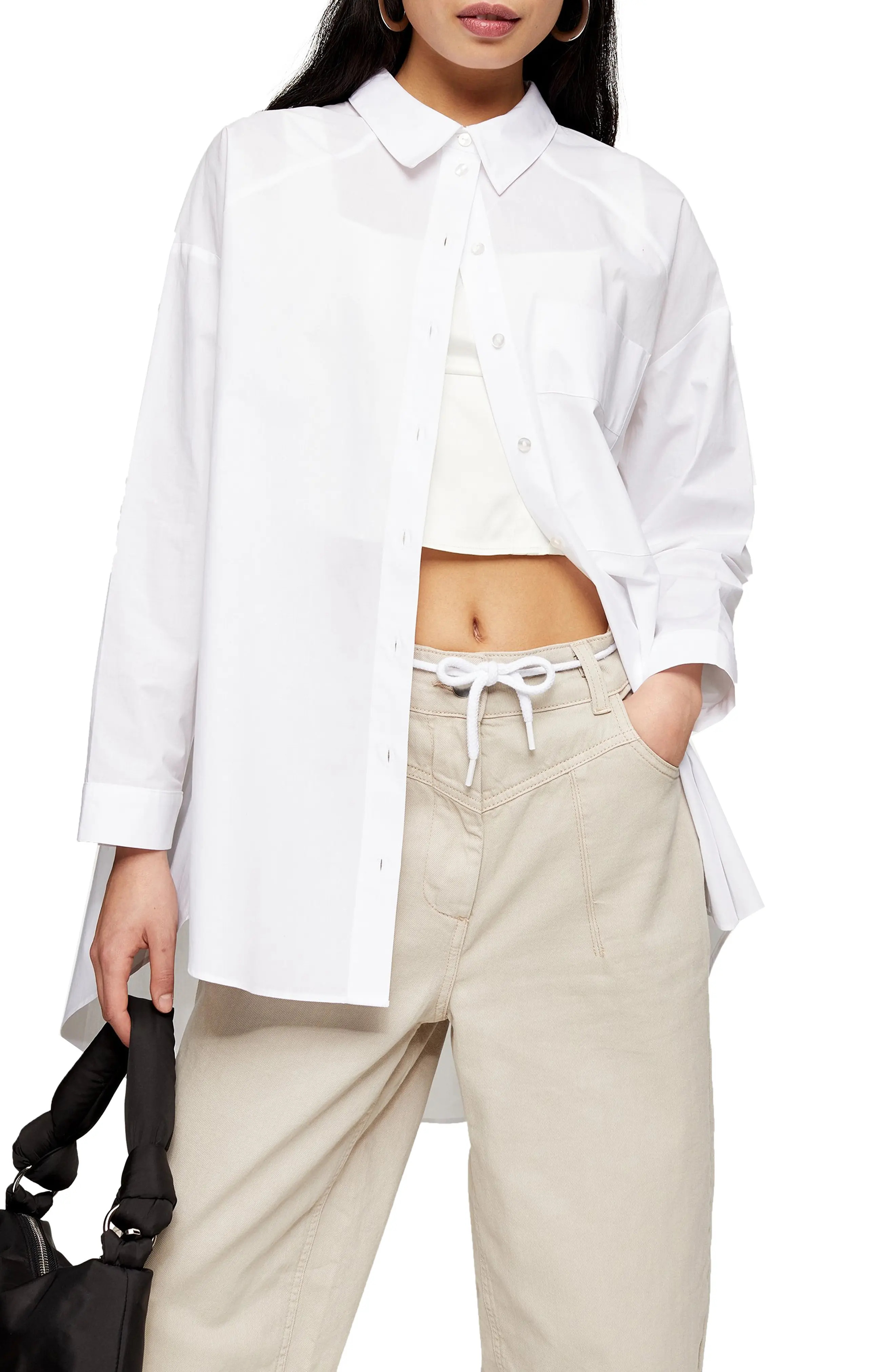 Petite Women's Topshop Plain Poplin Button-Up Shirt, Size 10P US - White | Nordstrom