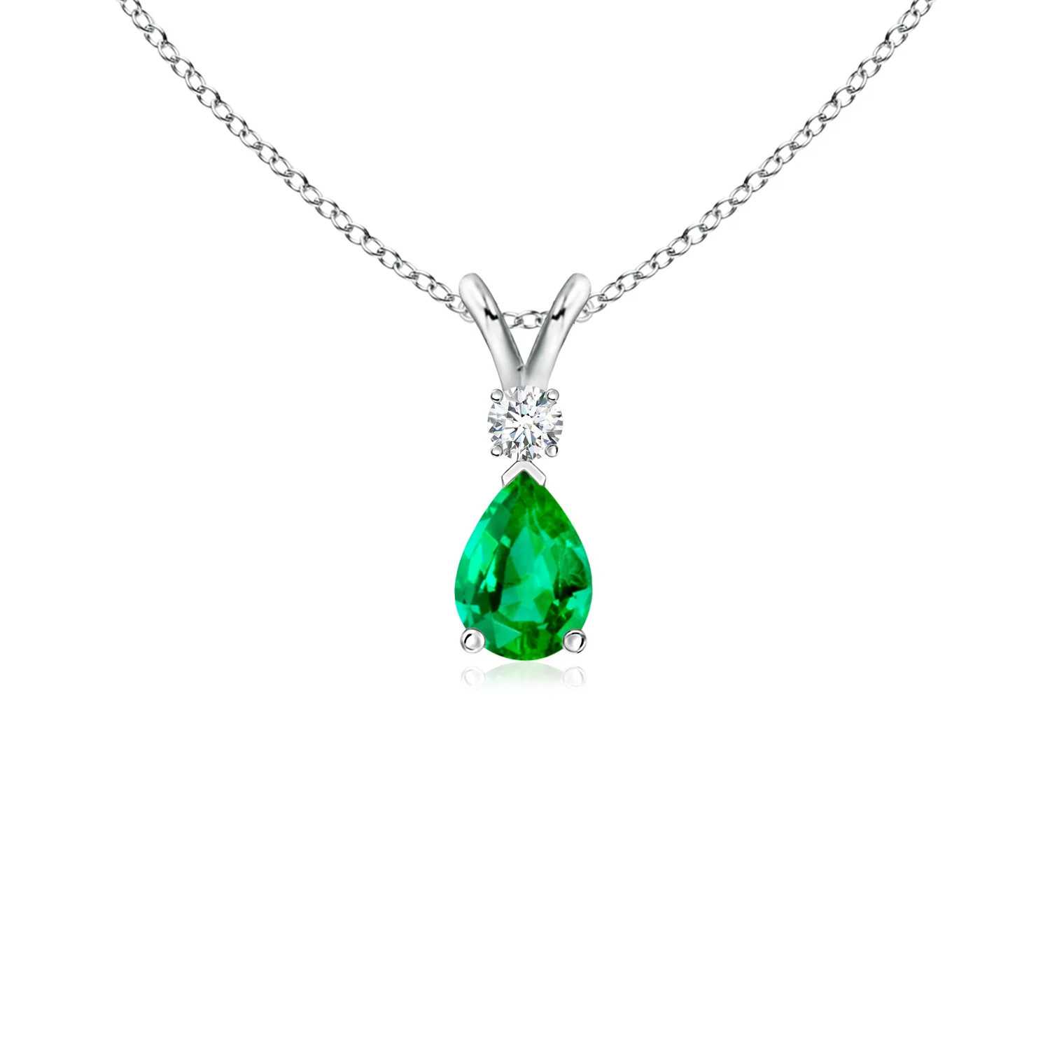 6x4mm AAA Prong-Set Emerald Teardrop V-Bale Pendant with Diamond in White Gold | Angara Inc.