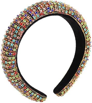 HZEYN Rhinestone Padded Headband Bejewelled Statement Headband (Rainbow) | Amazon (US)