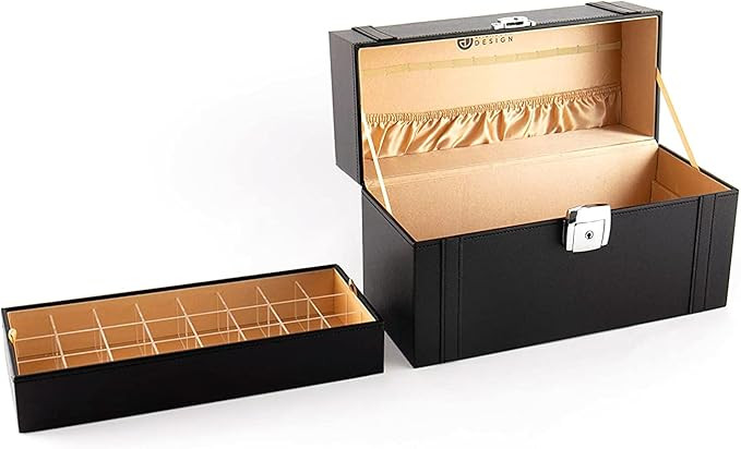 JackCubeDesign Nail Polish Organizer Makeup Train case 48 Compartments Removable Tray (Black Leat... | Amazon (US)