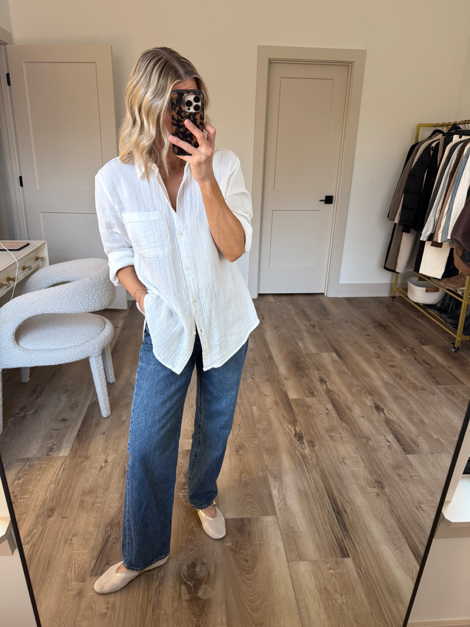 Wearing medium gauze button-up shirt (sized up one for more oversized fit), 25 jeans, flats tts

#LTKootd #LTKOver40 #LTKgrwm