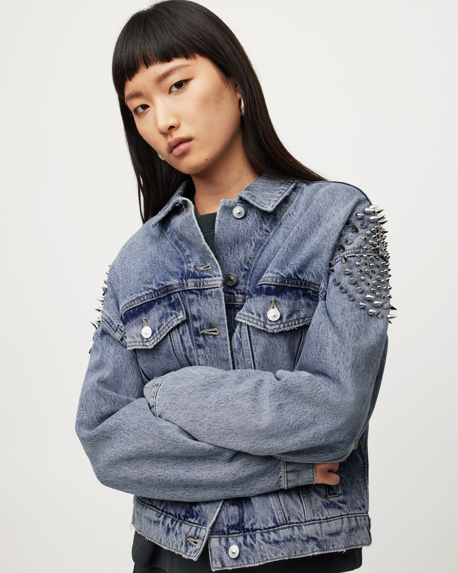 Bella Punk Studded Denim Jacket | AllSaints UK