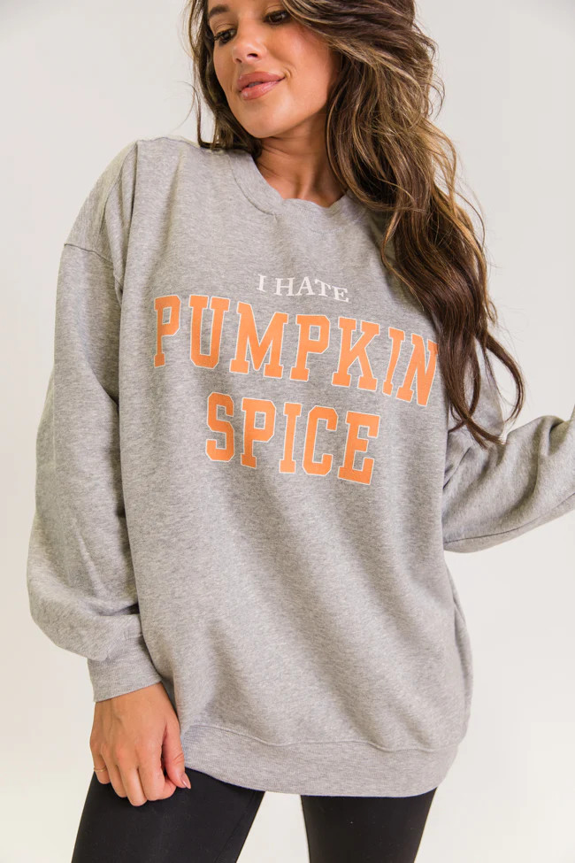 I Hate Pumpkin Spice Heather Grey Graphic Sweatshirt Kalee Rogers x Pink Lily | Pink Lily