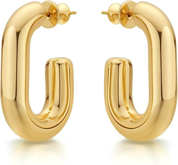 18K Gold Plated Chunky Hoop Earrings for Women Fashion Thick Gold Hoops Set Jewelry for Birthday ... | Amazon (US)