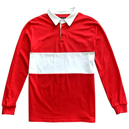Kings Of NY Classic Mens Long Sleeve Sports Polo Rugby Shirt Medium Red | Amazon (US)