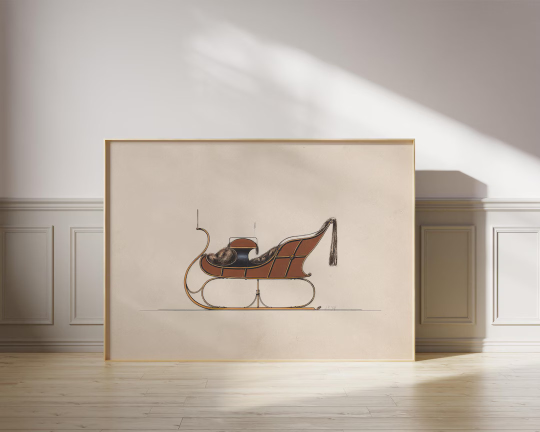 Vintage Sleigh Print, Winter Wall Art, Christmas Printable Art, Holiday Decor, Digital Art, Horiz... | Etsy (US)