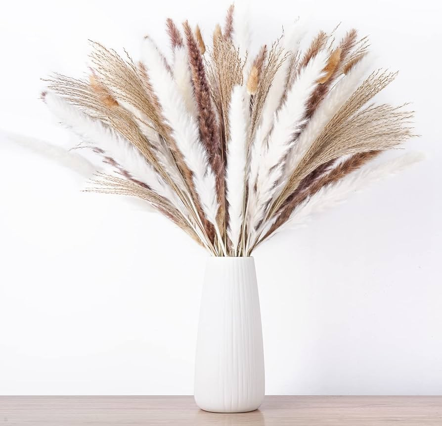 100PCS Natural Dried Pampas Grass Bouquet, Dried Flowers for Fall Decor, Boho Home Decor, Wedding... | Amazon (US)
