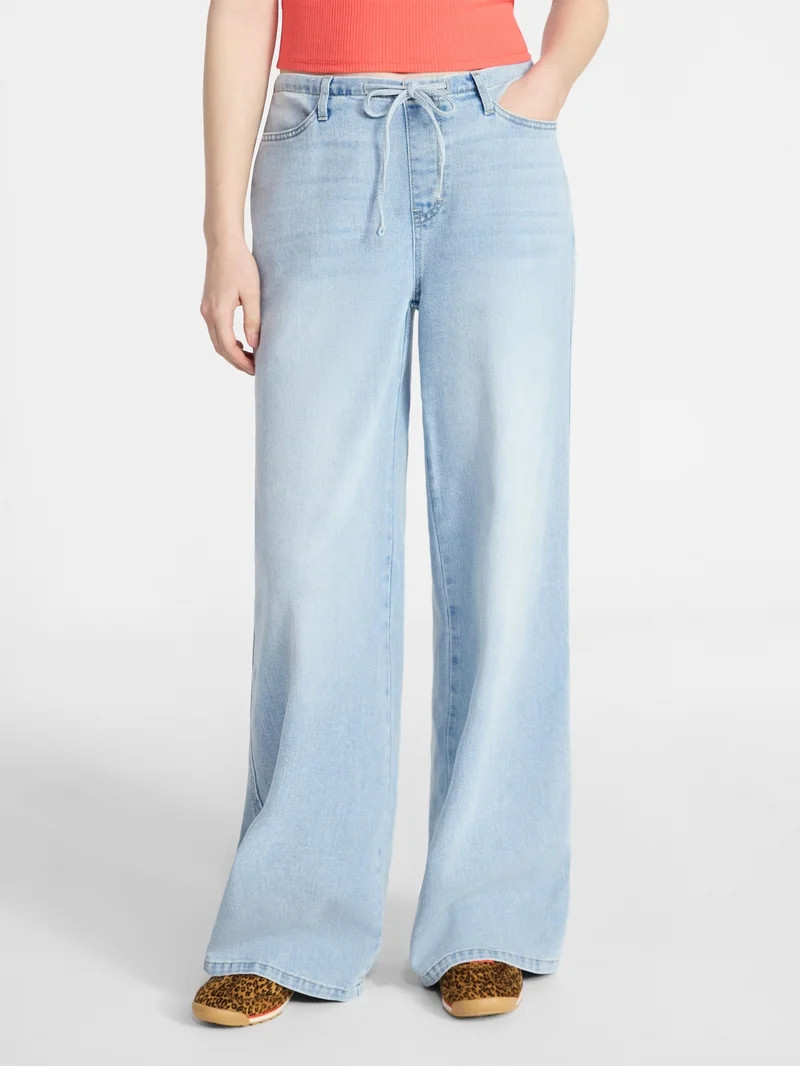 No Boundaries Mini Waist Wide Leg Pants, 31" Inseam, Women's XXS-XXL | Walmart (US)