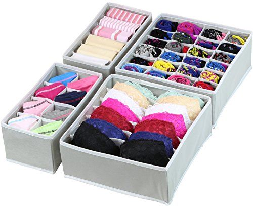 SimpleHouseware Closet Underwear Organizer Drawer Divider 4 Set, Gray | Amazon (US)