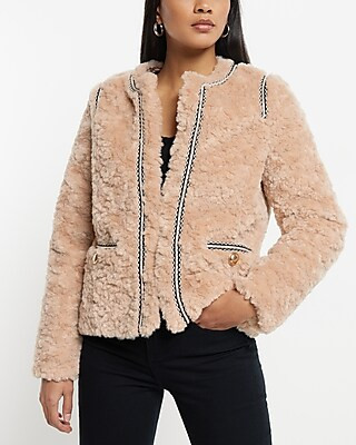 Faux Fur Embellished Trim Coat | Express