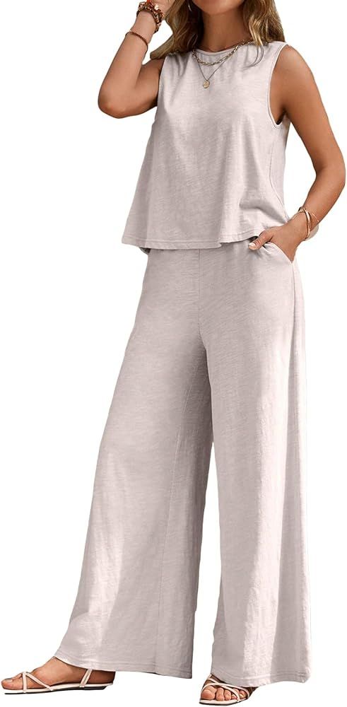 Verdusa Women's 2 Piece Outfit Loose Tank Top and Wide Leg Pants Sets | Amazon (CA)