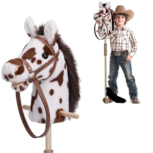PLYFOU Stick Horse with Realistic Sound Effects, Hobby Horse, Wooden Pole, Handle, and Wheels, 38” Tall Horse Toys Gift for Kids Toddlers 3 Years+, Black (AA Batteries Required) | Amazon (US)