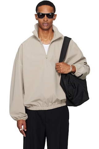 Fear of God ESSENTIALS - Taupe Sporty Half-Zip Jacket | SSENSE