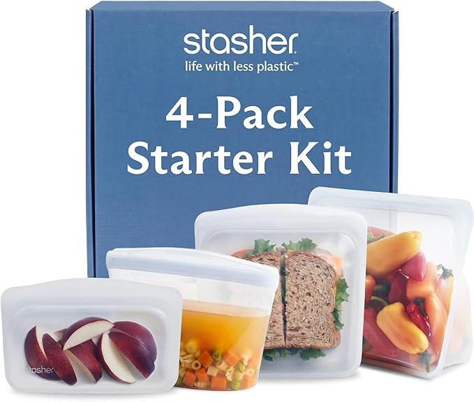 Stasher Silicone Reusable Storage Bags, 4-Pack Starter Kit, Reusable Freezer Bags, Microwave, Dis... | Amazon (US)