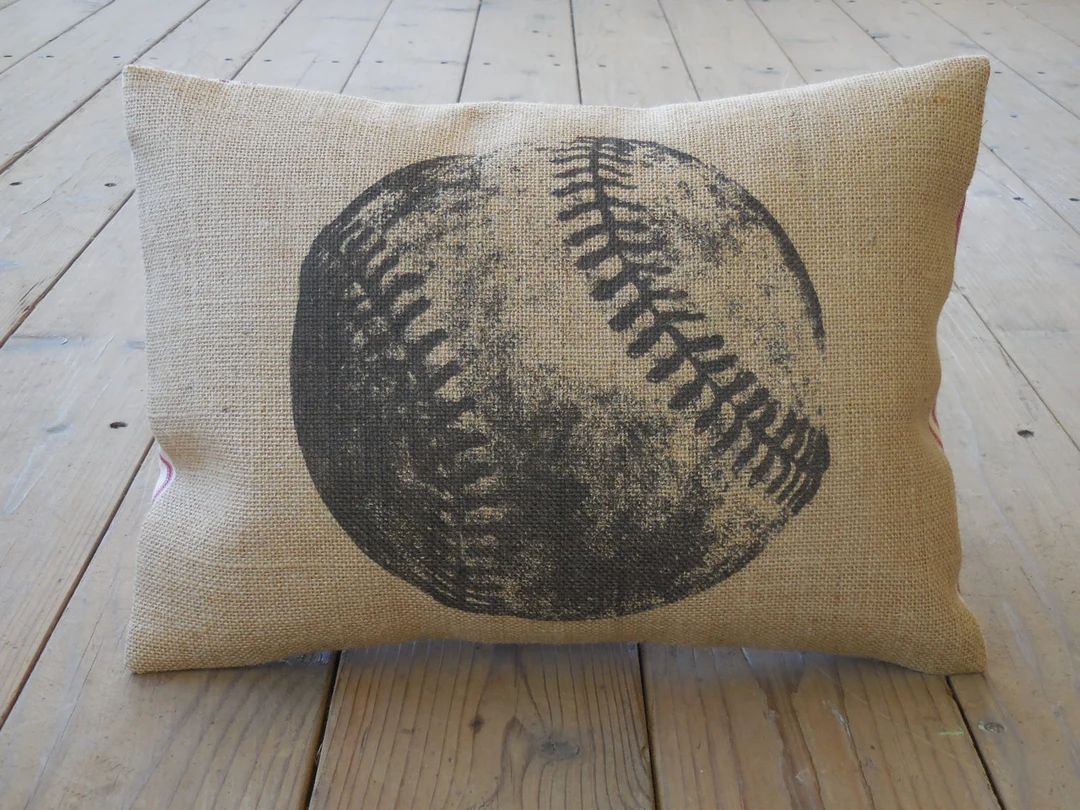 Baseball Burlap Pillow Farmhouse Pillows Fixer Upper Style - Etsy | Etsy (US)