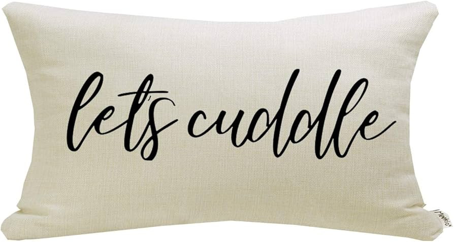 Farmhouse Pillow Covers with Let’s Cuddle Quote 12" x 20" Farmhouse Rustic Décor Lumbar Pillow... | Amazon (US)