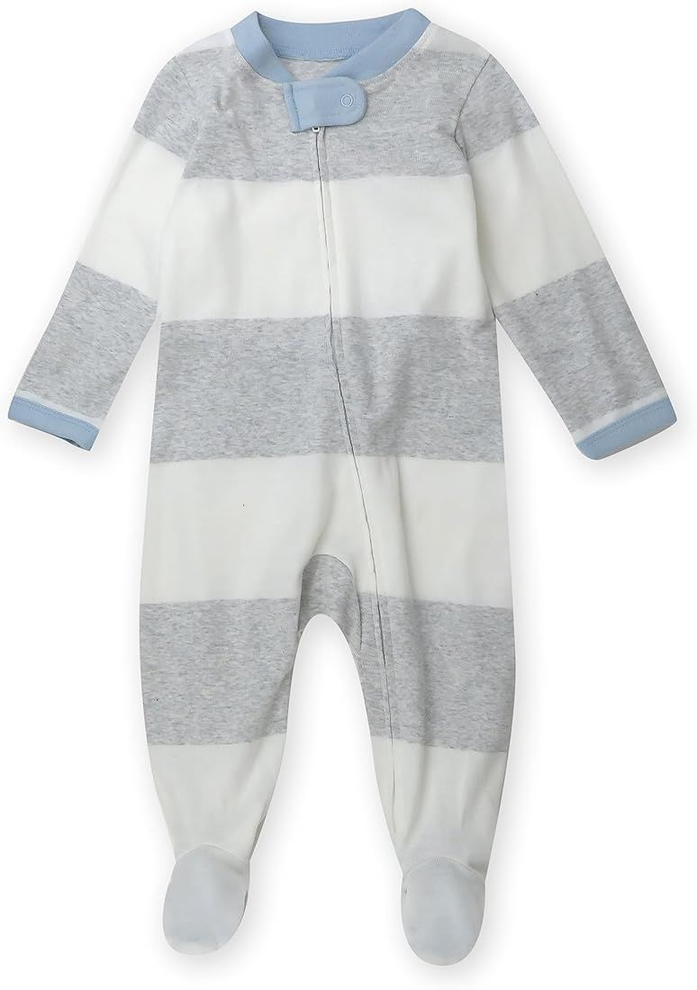 HonestBaby Baby Boys' Organic Cotton Footed Sleep & Play Pajamas, Rugby Stripe Light Heather Gray | Amazon (US)