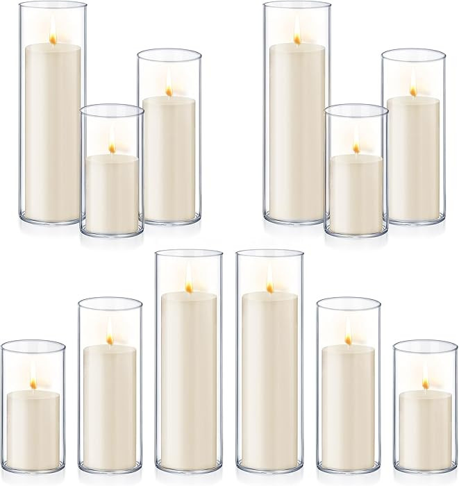 24 PCS Ivory White Pillar Candles with Glass Candle Holders Clear Hurricane Candle Holders Glass ... | Amazon (US)