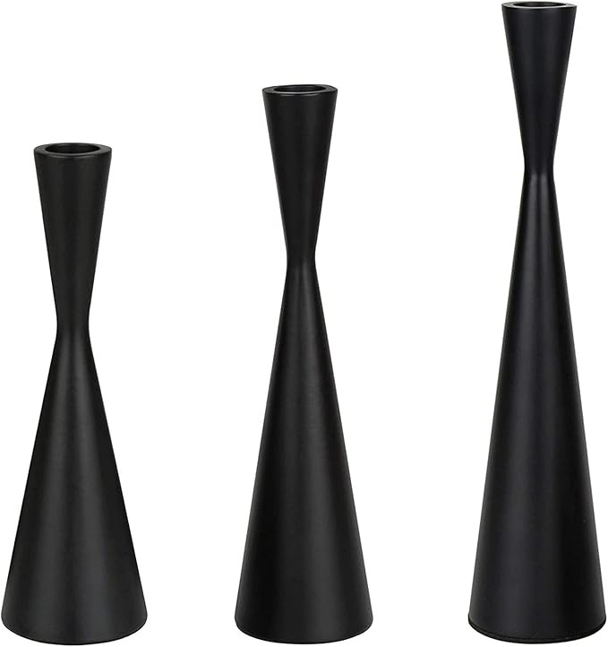 Set of 3 Matte Black Metal Taper Candlesticks Candleholder, Vintage Mid-Century Modern Candlestic... | Amazon (US)