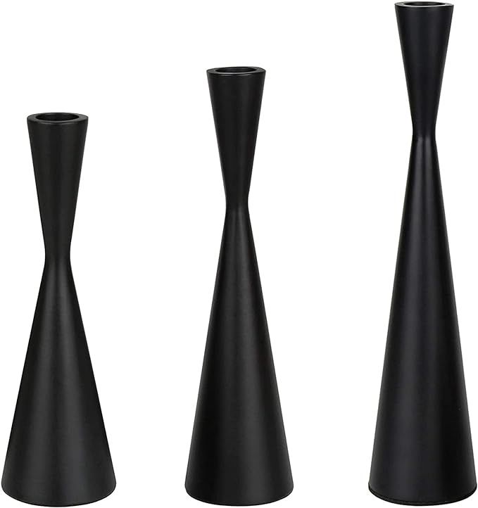 Set of 3 Matte Black Metal Taper Candlesticks Candleholder, Vintage Mid-Century Modern Candlestic... | Amazon (US)