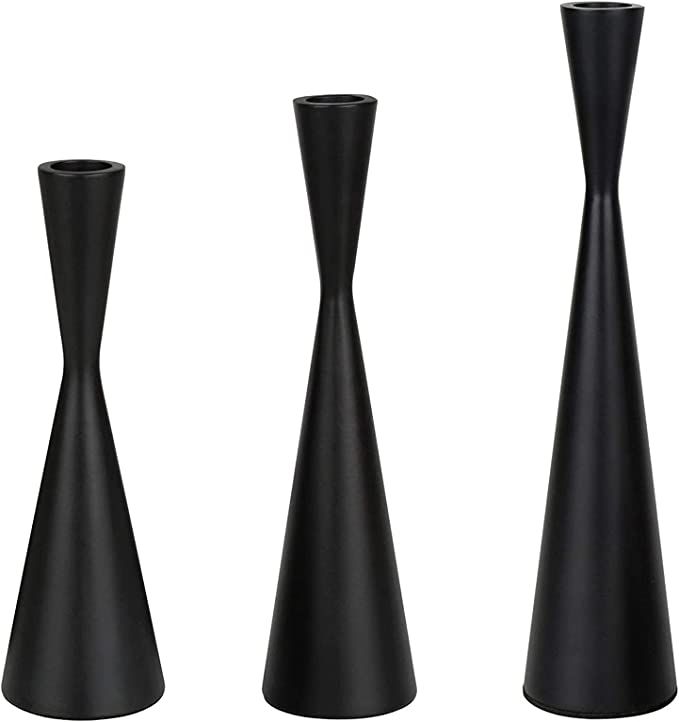 Set of 3 Matte Black Metal Taper Candlesticks Candleholder, Vintage Mid-Century Modern Candlestic... | Amazon (US)