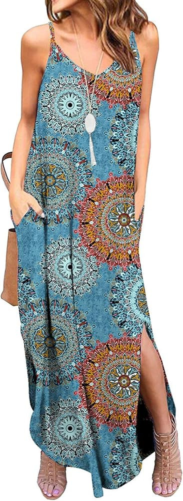 Women's Spaghetti Strap Maxi Dresses with Pockets Loose Casual Long Summer Dress | Amazon (US)