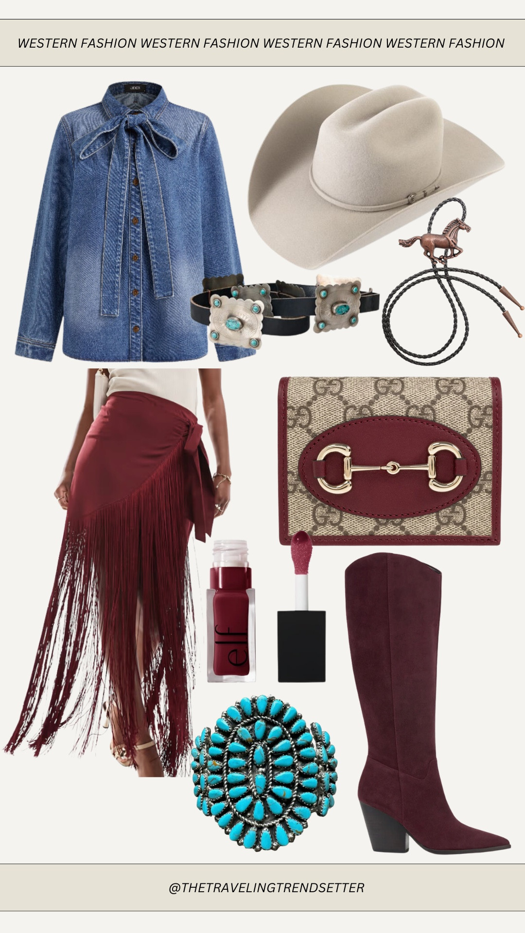 Western fashion outfit idea - denim top - skirt - cowboy boots - cowgirl boots - turquoise - turquoise jewelry 

#LTKStyleTip #LTKFindsUnder50 #LTKFindsUnder100