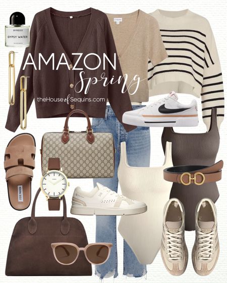 Shop these Amazon Fashion Spring Outfit finds! Cropped cardigan, striped sweater sweater, tank bodysuit, Steve Madden Mayven sandals, the Row Margaux inspired bag, Adidas Spezial sneakers, Nike Court Legacy Lift Platform sneakers, Gucci Supreme barrel bag, On Roger Clubhouse sneakers, designer looks for less and more! 

Follow my shop @thehouseofsequins on the @shop.LTK app to shop this post and get my exclusive app-only content!

#liketkit #LTKshoecrush #LTKSeasonal #LTKstyletip
@shop.ltk
https://liketk.it/4C6aj