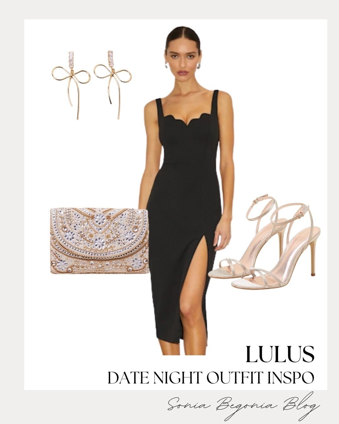 I’m obsessed with this elegant Lulus date night outfit inspiration! 🖤

A classic black sweetheart midi dress paired with metallic strappy heels, an embellished beaded clutch, and delicate gold bow earrings creates such an effortless glam look. ✨

#LTKunder100 #LTKfit #LTKshoecrush #LTKstyletip #Lulus #DateNightOutfit #LittleBlackDress #FormalLook #GlamStyle #OutfitInspo

#LTKWedding #LTKSeasonal #LTKootd