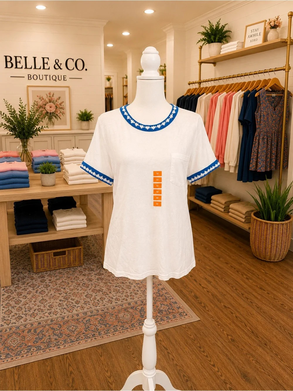Joseph A White & Blue Crochet Trim Linen Blend Tee NWT Medium | Poshmark