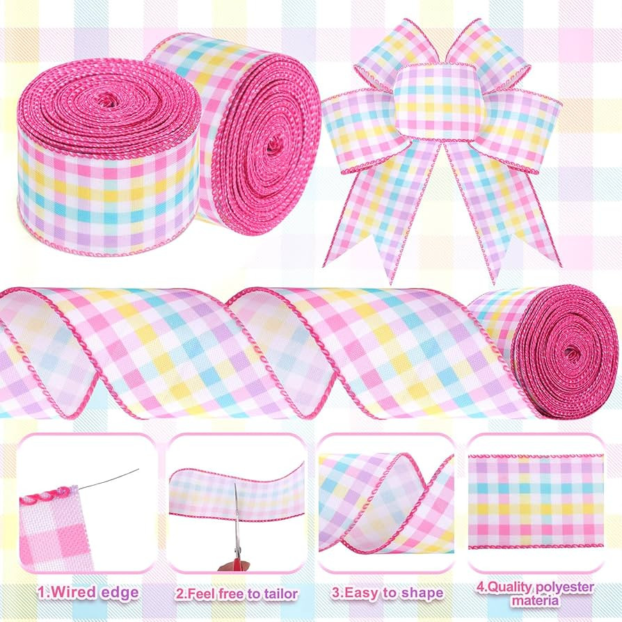 Spring Pastel Wired Edge Ribbon 20 Yards Spring Pastel Gingham Patterned Ribbon Colorful Buffalo ... | Amazon (US)