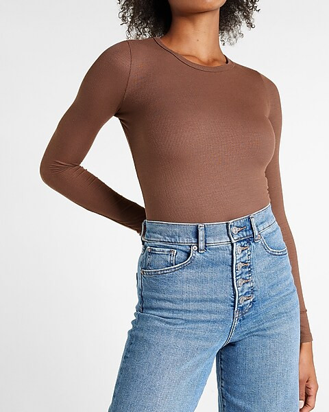 Ribbed Crew Neck Thong Bodysuit | Express