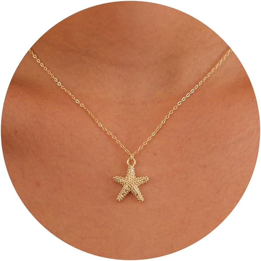 Dainty Gold Necklace -14K Gold -plated Shell Starfish Seahorse Bear Bat Dragon Bat Animal Necklac... | Amazon (US)