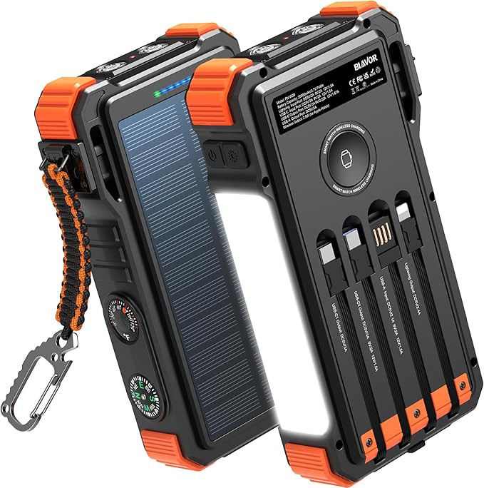 BLAVOR Solar Power Bank 20000mAh Built-in Cables, Wireless Charger for Apple Watch, 20W Fast Char... | Amazon (US)