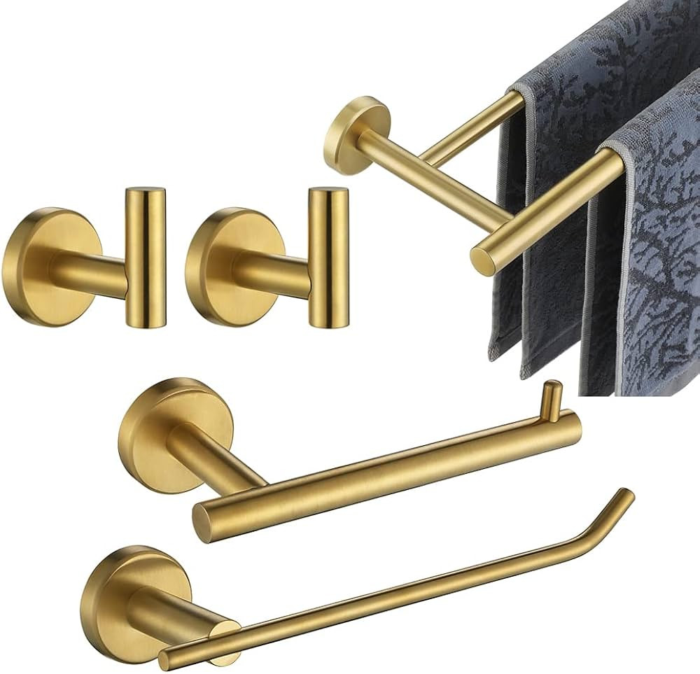 JQK Bathroom Hardware Set, 5-Piece Bath Accessories Set Brass Gold Wall Mount Includes 24 in Towe... | Amazon (US)