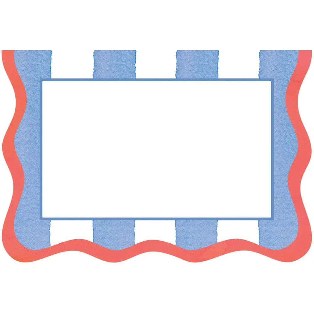 Cafe Stripe Scallop Blue and Red Place Cards - 8 Per Package | The Horseshoe Crab