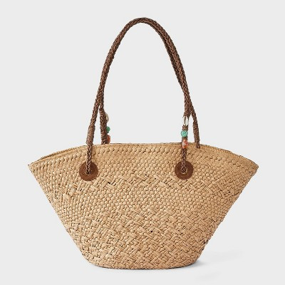 Straw Bead Strap Fan Tote Bag - A New Day™ Natural | Target