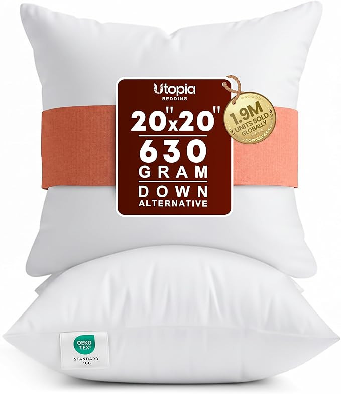 Utopia Bedding 20x20 Pillow Inserts, Set of 2, White – Indoor Decorative Throw Pillows for Bed,... | Amazon (US)