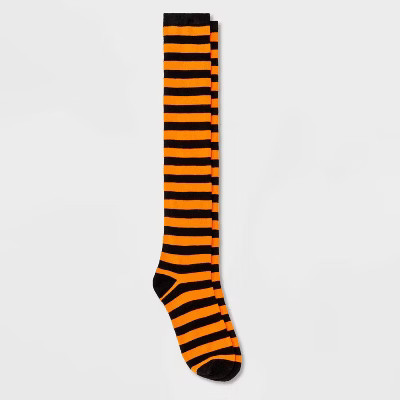 Women's Striped Halloween Over the Knee Socks - Hyde & EEK! Boutique™ Orange/Black ... | Target