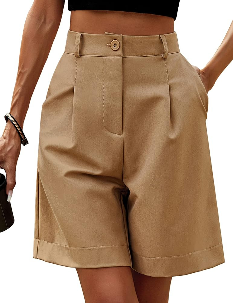HOTOUCH Bermuda Shorts for Women Summer Dressy Casual Elastic High Waisted Wide Leg Knee Length S... | Amazon (US)
