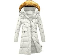 Women's Winter Down Puffer Mid Length Pocket Coat with Removable Fur Hood | Amazon (US)
